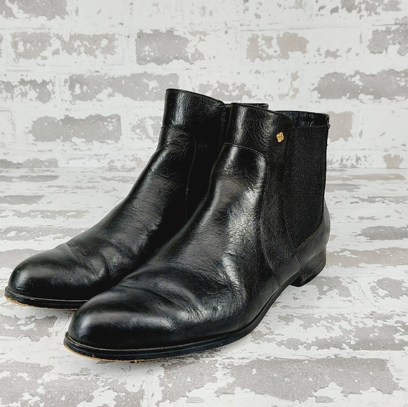 Isola Black Leather Pull On Almond Toe Ankle Boots T637 - Picture 2 of 10